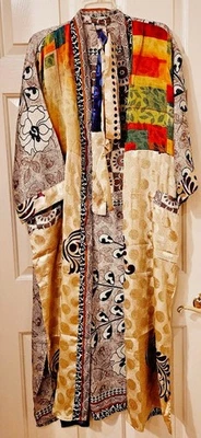 Bata Kimono Art Silk~ Para Mujer Talla Única~ Kimono con Corbata~Tachonado~Marrón, Bronceado, Beige~NUEVA - Imagen 1 de 4