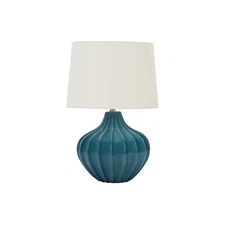 PA 24"H Blue Ceramic Lighting Table Lamp, Ivory / Cream Shade, Transitional