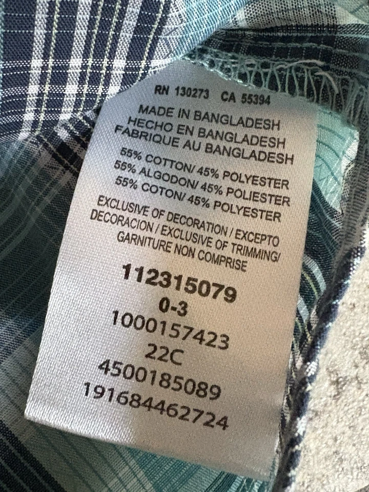 ¡Camisa a Presión Infantil Wrangler Vaquero Occidental Manga Corta Perla! 0-3 meses nuevo sin etiquetas Foto 3 de 4