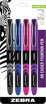 Zebra Fountain Pen 0.6mm Fine Point Stainless Steel Nib Assorted Ink Colors