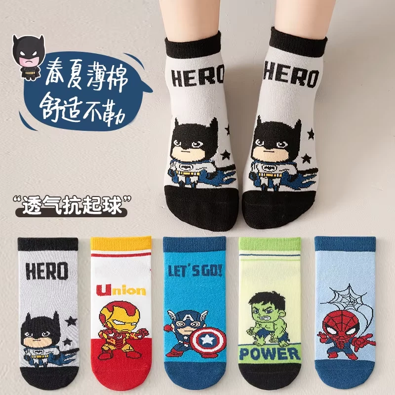 5 Pairs Spiderman Cotton Children'S Socks Iron Man Hulk Thor Anime Kids Boys Sho - image 2 of 4