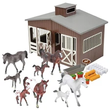 Constructive Playthings Deluxe Toy Horse Stable Playset with 8 Horse Toys and...