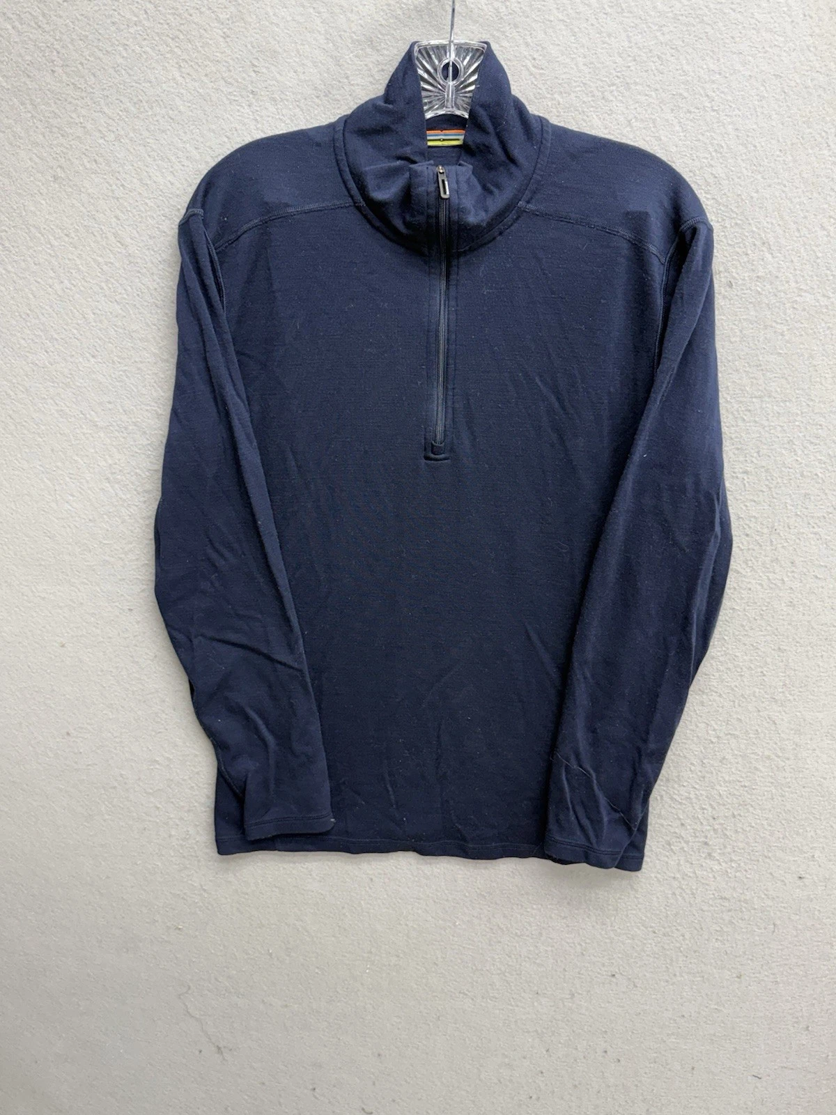 Smartwool Thermal Base Layer Mens Medium Blue Merino Wool 1/4 Zip Outdoor Hiking