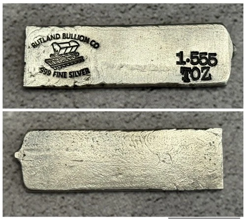 Rutland Bullion Co. 1.555 oz “Flat Odd Weight” Hand Poured Silver Bar .999 Fine