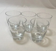 Double Old Fashion BUBBLE in BASE Heavy Bottom Tapered Glasses. SET OF FIVE.