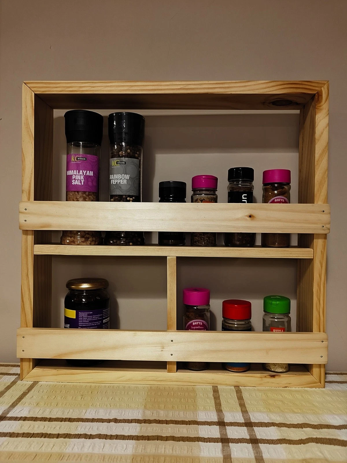 Rustic Handmade Wooden Spice Herb Rack Kitchen Shelving Storage Organiser Stand
