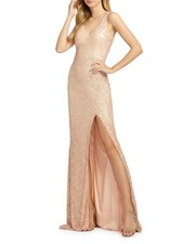 Mac Duggal 1068 Sequin Slit Gown SZ 12 Rose Gold