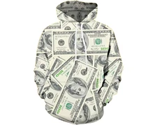 Vintage Money 3D Hoodie – Size XL  Meme Streetwear Unisex Sweatshirt NEW