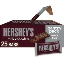 HERSHEY'S Milk Chocolate Snack Size, Candy Bars, 11.25 oz (25 Pieces)