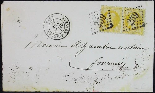 PAIR LETTER N°28 CAD 1869 AVESNES SUR HELPE NORD GC 259
