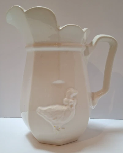 Vintage McCoy Pitcher w/Embossed Goose on Front Creamy White 8"