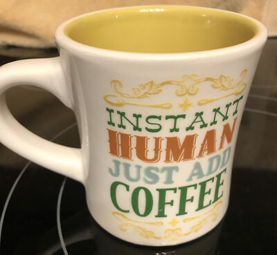 Cracker Barrel Instant Human Just Add Coffee Mug 12oz Yellow Interior Free Ship+