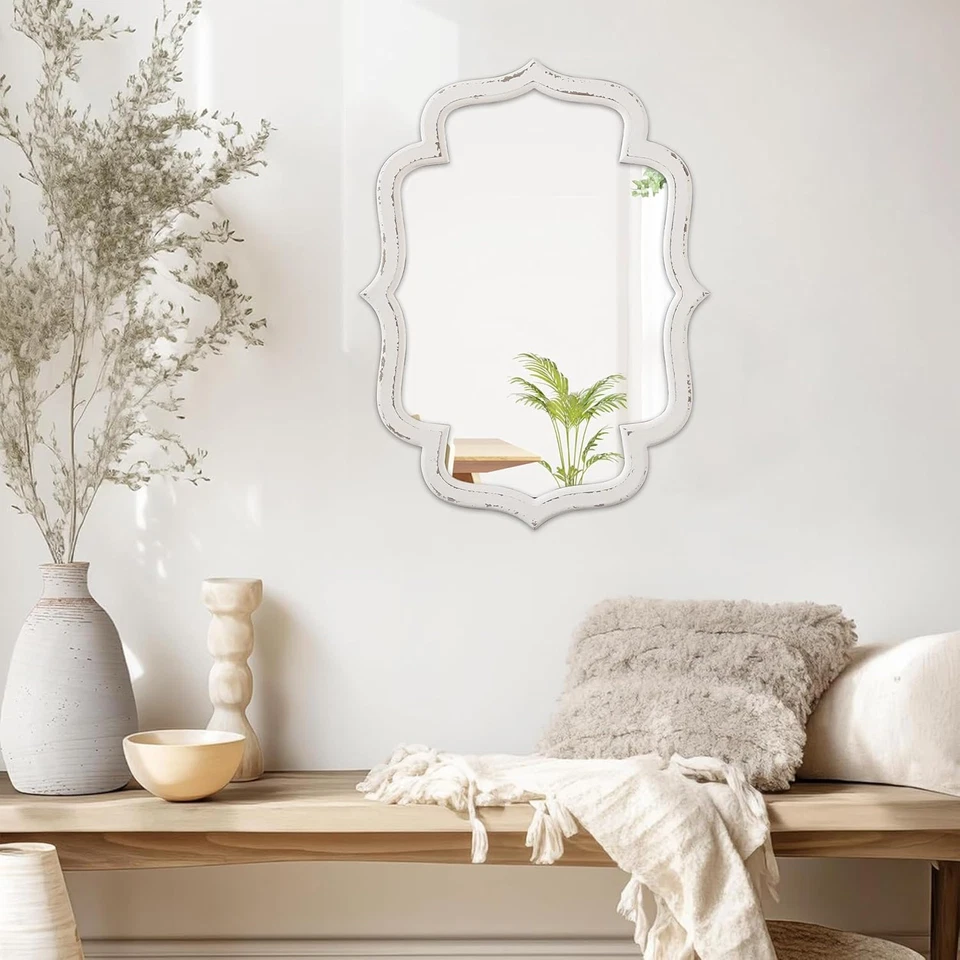 Rustic Scalloped Oval Mirrors for Bathroom 18 X 24 Inch, Hanging Distressed Whit - Image 4 of 4