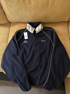 GRAND X UMBRO micro fleece quarter zip Navy/Cream pullover BNWT size: Medium