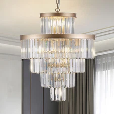 24" Modern Gold 5-Tier K9 Crystal Chandelier 15 Lights Ceiling Pendant Fixture