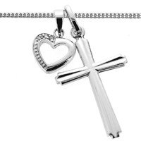 Kinder Taufe Kommunion Kreuz Kette Mit Zirkonia Herz AnhäNger Echt Silber 925