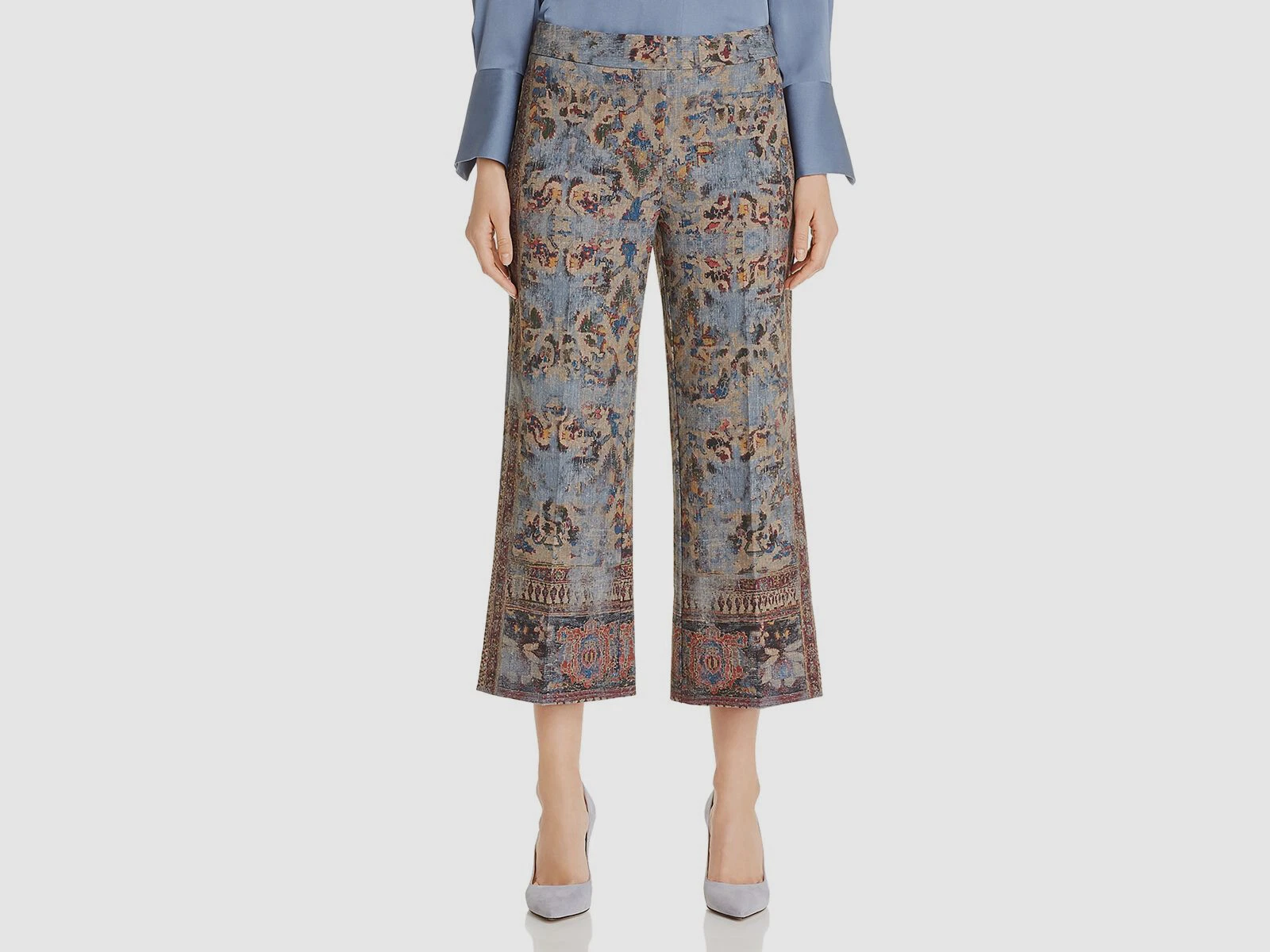 $700 Kobi Halperin Women's Blue Floral Crop Cropped Flare Leg Capri Pants Size 0