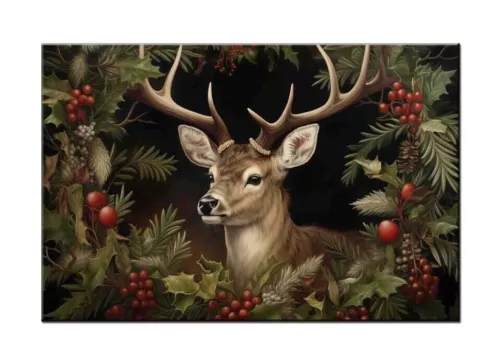 Christmas Reindeer Oil Painting Picture Printed on Canvas- Fun Artwork Prints