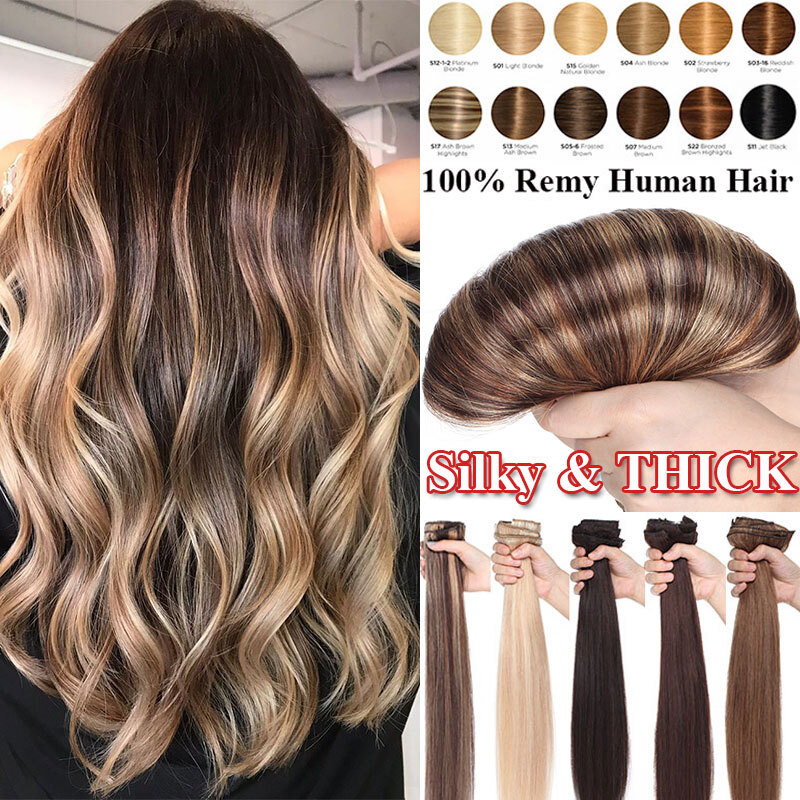 Thick Pieces Clip In Real Remy Human Hair Extensions Full Head Ombre 200G  US