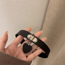 Goth Choker Collar Necklace Ring Leather Heart Pendant Gothic Cosplay Women Girl