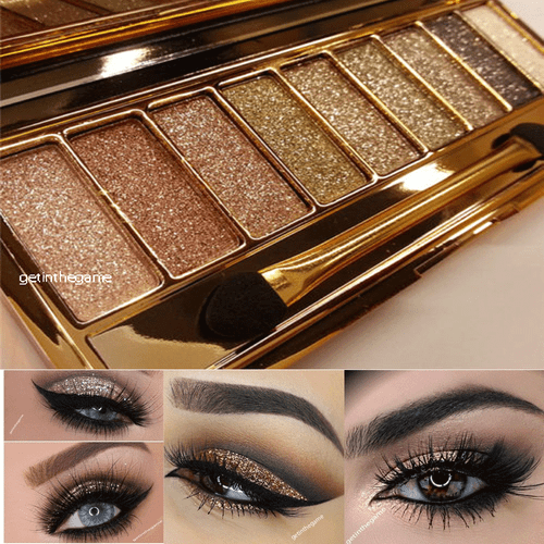 9 Colors Glitter Eyeshadow Eye Shadow Palette & Makeup Cosmetic Brush Set NEW