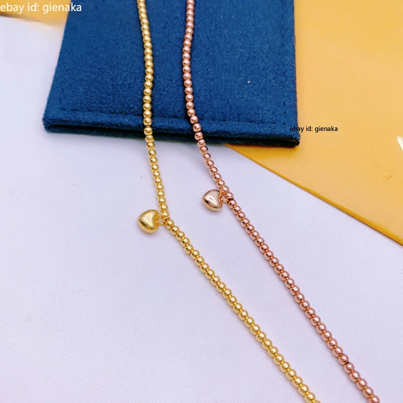 Solid 18K Rose Gold Pure Au750 Heart Charms 2mm Beads Bracelet 6.3+0.8inch - Image 3 of 3