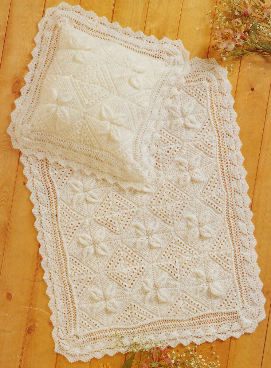 Details About Lace Leaf Squares Baby Blanket Pillowcase Leaf Edging Dk Knitting Pattern