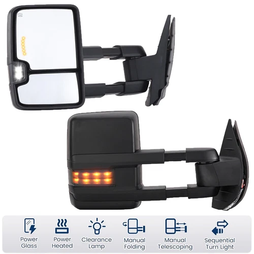 Pair Power Heated Tow Mirrors For 07-13 Silverado Sierra Yukon 1500 2500 3500 HD