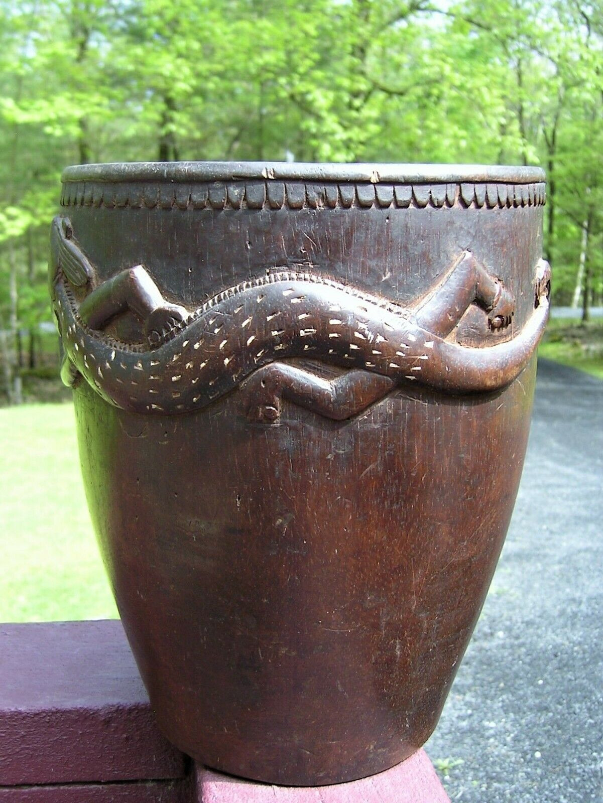 Vintage Papua New Guinea Wood Carved Pot Vessel