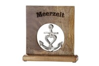 "Holz Standrelief \"Meerzeit\" Aus Mangoholz, Anker Aus Aluminium"
