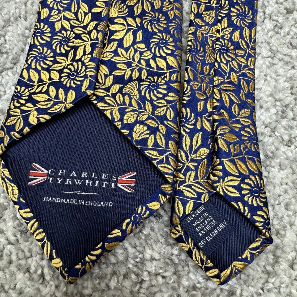 Charles Tyrwhitt England Silk Necktie Tie blue gold floral Men's 3" x 58" - Image 2 of 4