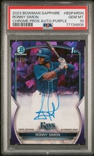 2023 BOWMAN SAPPHIRE EDT CHROME PROSPECTS AUTO PURPLE RONNY SIMON /10 PSA 10