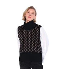 Hest  Geometric Fair Isle Knit Turtleneck Sleeveless Sweater Vest Size S/M NWT