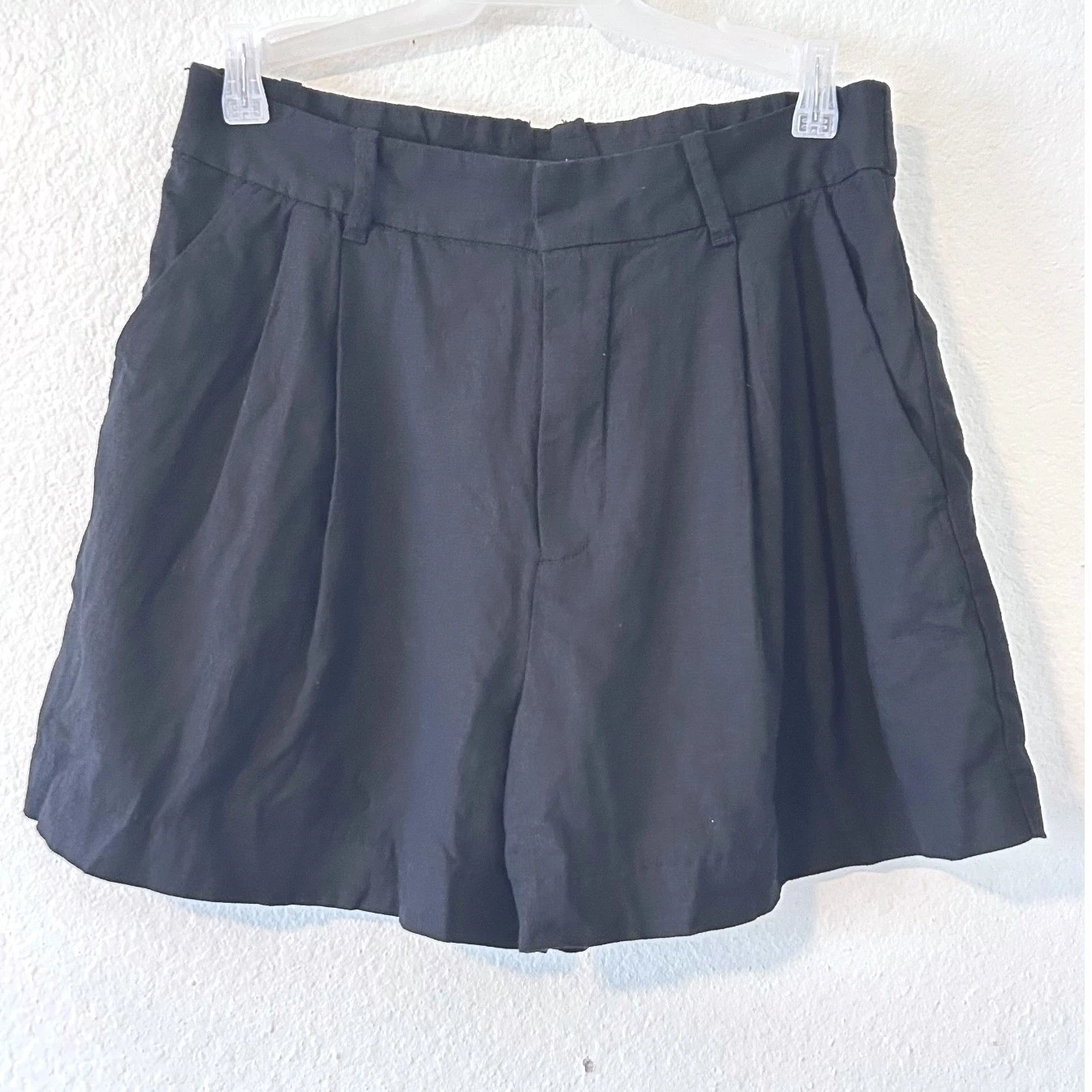Gap Preppy Scandi Black Linen Blend Pleated High Rise Shorts Size S