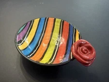 Rare Mary Rose Young Pottery 2003 3D Red Rose Striped Trim Trinket Dish