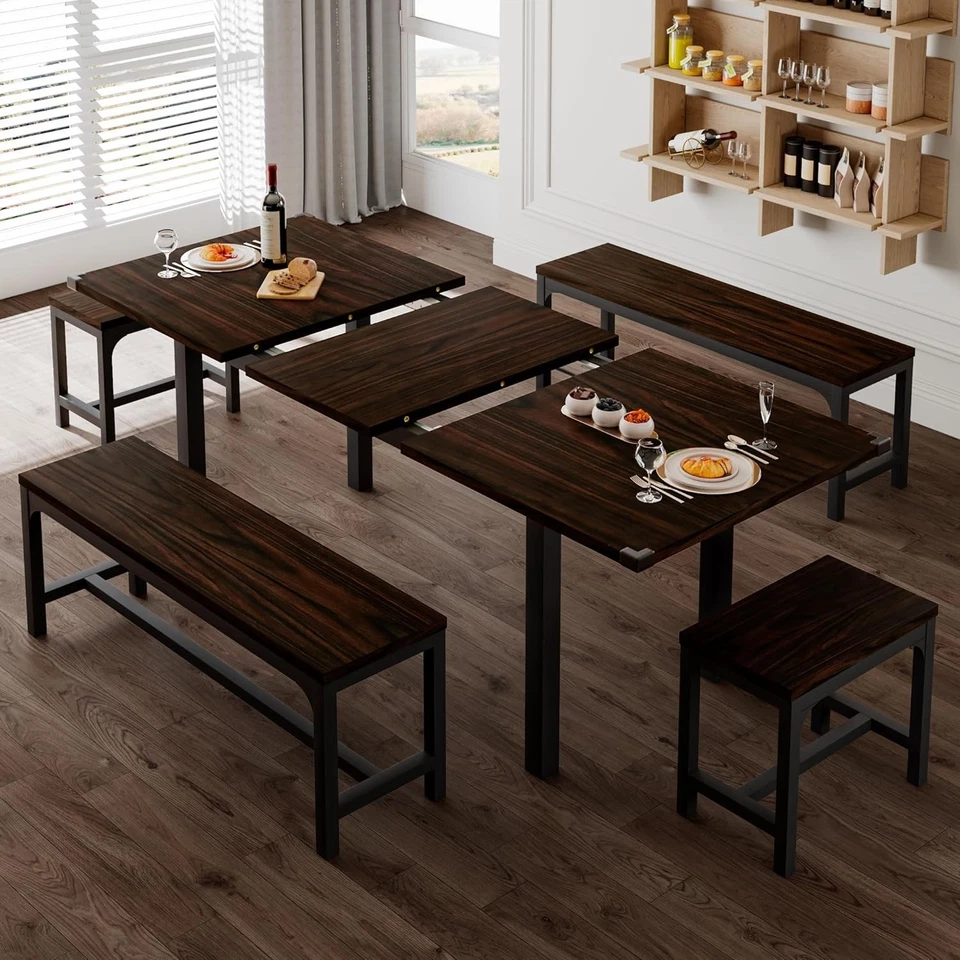 5-Piece Dining Table Set for 4-8 People 63" Large Extendable Kitchen Table Set - Image 3 of 4