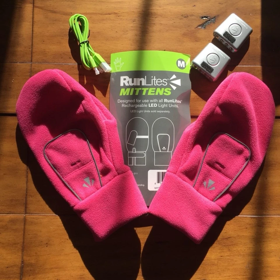 runLites Mittens Hot Pink Running Fleece Gloves size Large with battery - Image 3 of 4