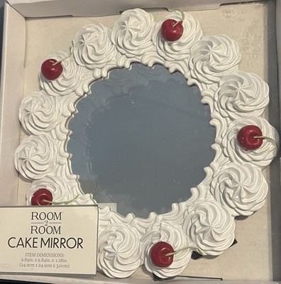 White Cake Frosting Cherries Round Mirror Wall Hanging Or Standing Viral