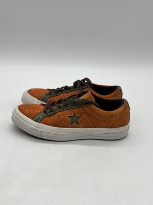 Rare Converse One Star Women s Sz 8 Mandarin Orange Olive Suede Sneakers Shoes.