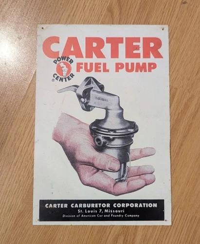 Carter Carburetor Corp Fuel Pump Heavy Enameled Steel  Sign Vintage Rare