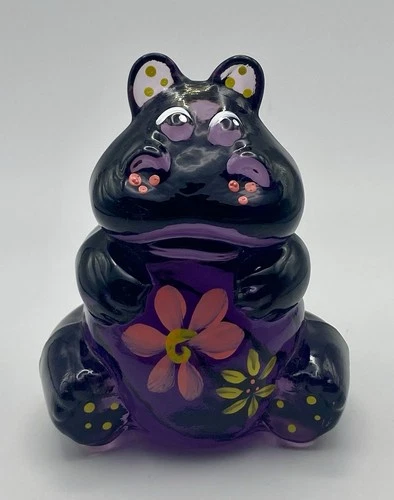 VTG Hand-Painted Fenton Art Glass Deep Purple Hippopotamus Figurine, S. Miller.