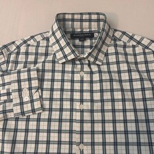 Mizzen Main Leeward Mens Med Trim Fit Blue Gingham Plaid Stretch Button Up Shirt