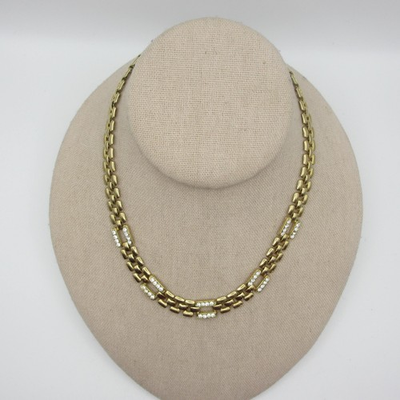 #ad Vintage Panther Chain Necklace Rhinestone Dainty Gold Tone Choker Collar 15 Inch $29.99