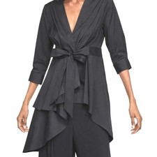 ZARA WOMAN Black Wrap Tie Front Cascading Ruffle High-Low Tunic Top Size Medium