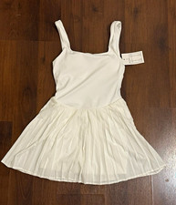 Women's White Fit  Flare Scoop Neck Sleeveless Pleated Short Dress Size S