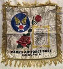 Vtg. Parks Air Force Base California Pillow Case Fringe Sweetheart Poem Soldier