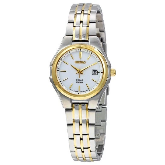 Seiko Solar V187 Quartz Core Silver Dial Two-tone Ladies Watch