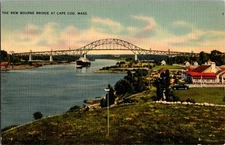 Vintage Cape Cod New Bourne Bridge Linen Postcard by Tichnor Bros
