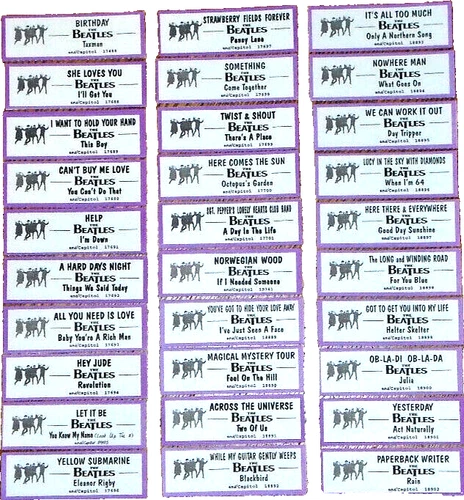 ~FREE SHIP!! COMPLETE SET 30 JUKEBOX TITLE STRIPS for BEATLES COLORED VINYL 45s~