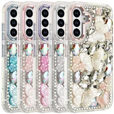 For Samsung Galaxy S25 FE Case Lavished Floral Butterfly Bling Stones Cover